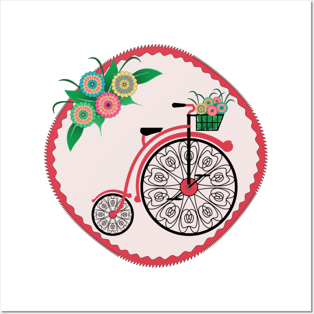 Vintage Retro Floral Bicycle Ride Wall Art by IsmaSaleem